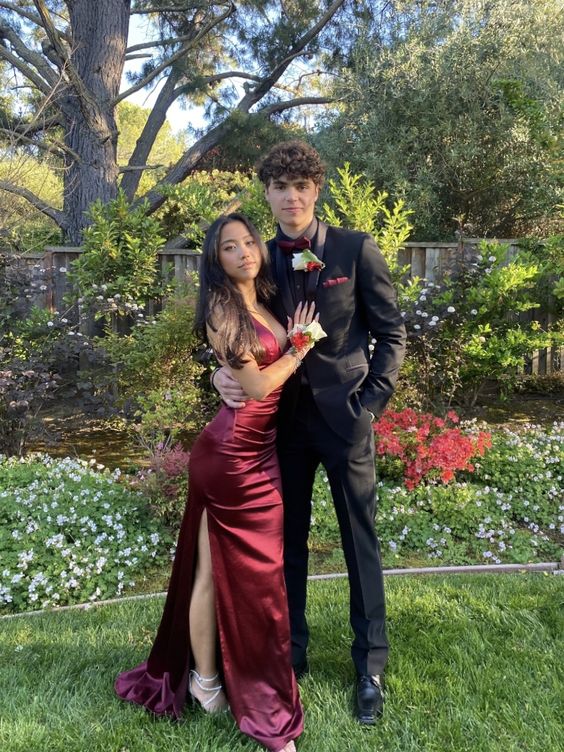 TingPo Wholesale Simple Mermaid Long Burgundy Slit Prom Dress